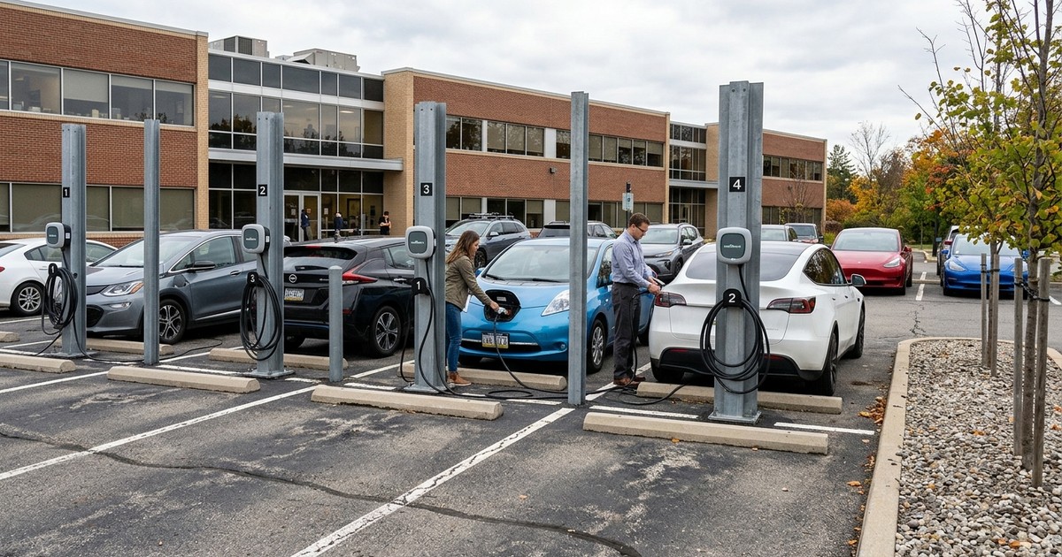 Bornes de recharge en parking d'entreprise à Amiens